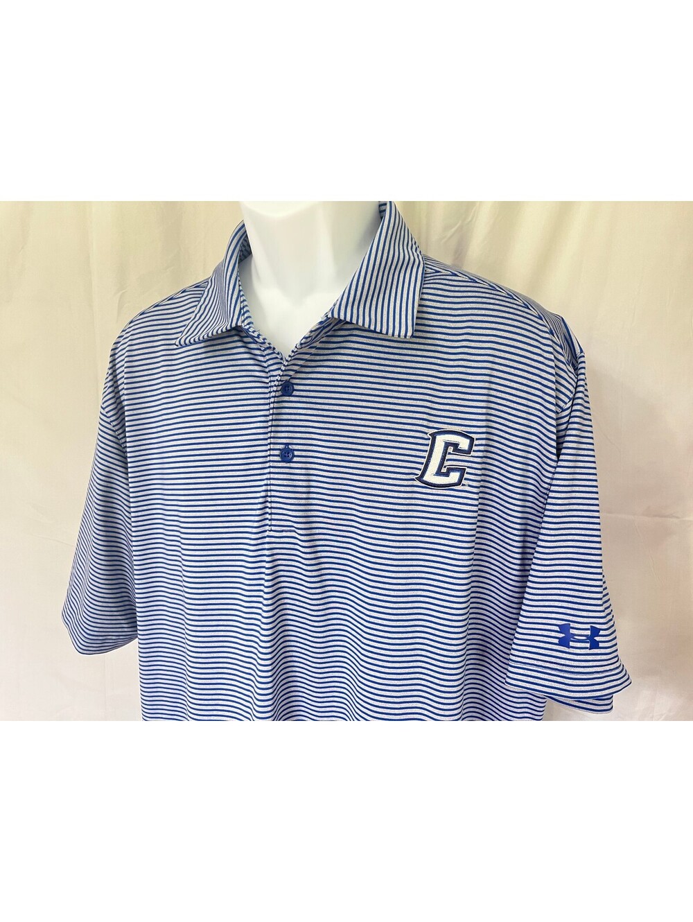 Under Armour Men's Gray Blue Striped Creighton BlueJays Golf Polo Shirt XXL